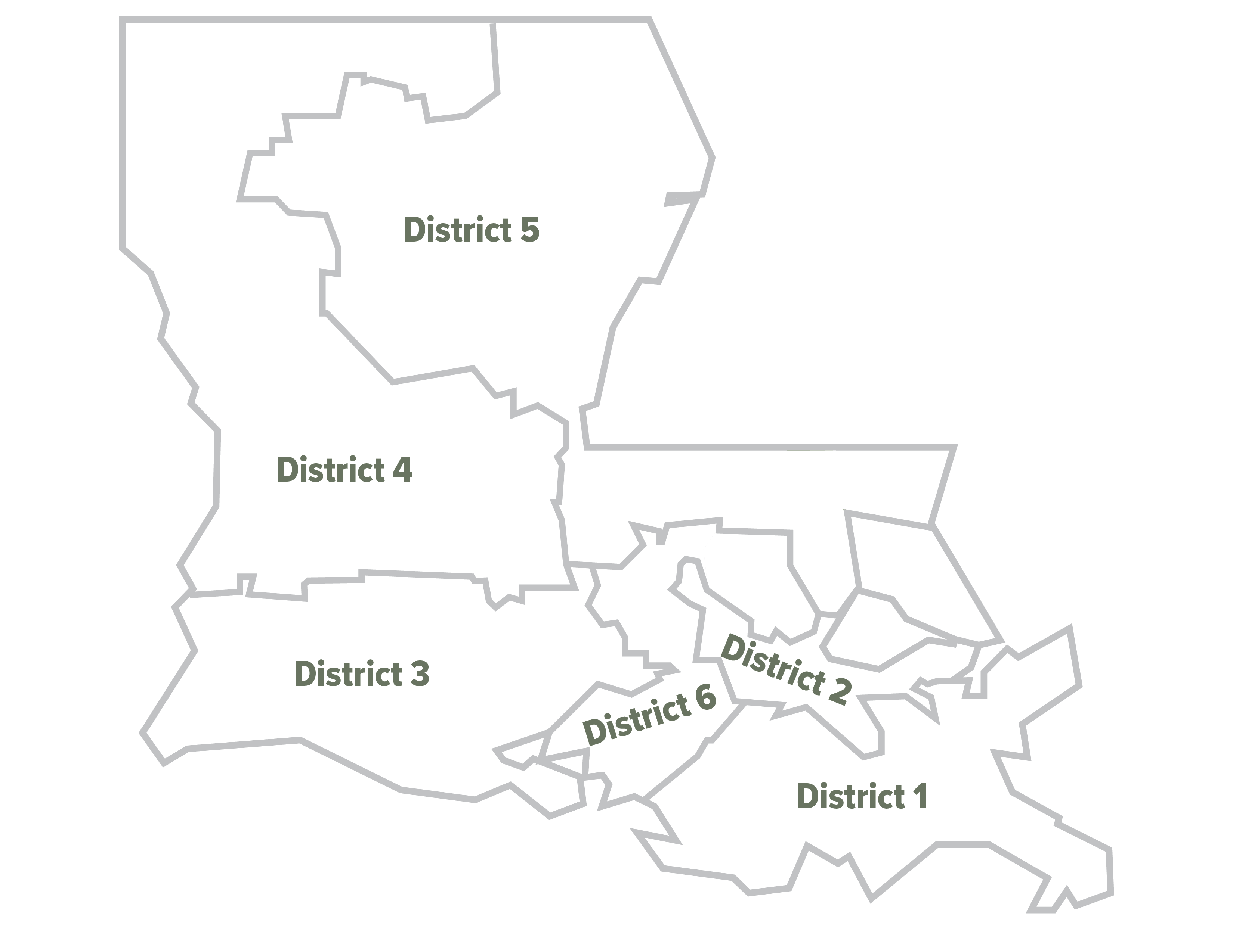 Louisiana map with six districts represented.